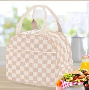 NEW! Beige Checkered Insulated Lunch Bag